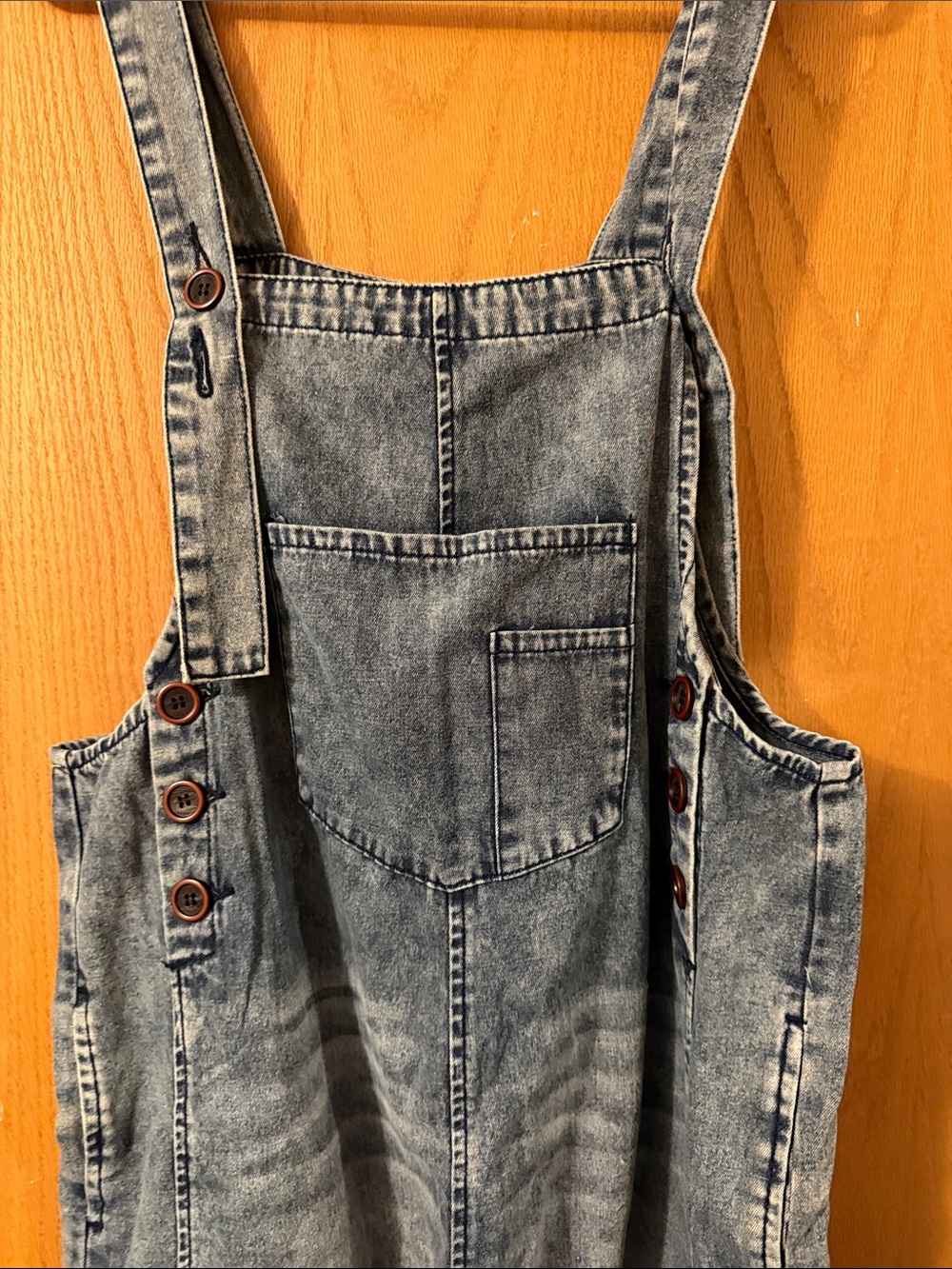 easel Denim Distressed Overalls in Medium Blue - Picture 3 of 7